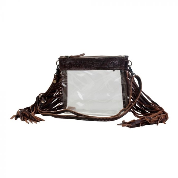 NWT Clear Fringe Crossbody Leather Hand Tooled Bag - Picture 4 of 7